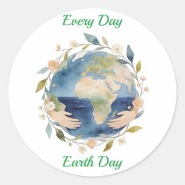 Pegatina Redonda Every Day Earth Day Floral Globe With Hands