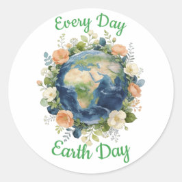 Pegatina Redonda Every Day Earth Day Floral Wreath Earth