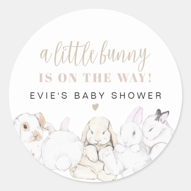 Pegatina Redonda EVIE Cute Pastel Watercolor Bunny Baby Shower (Anverso)