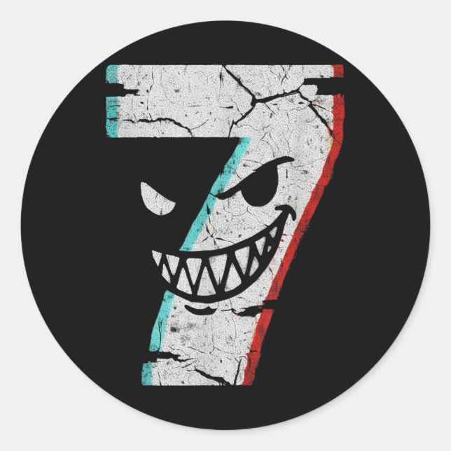 Pegatina Redonda Evil Number 7 Shirt - 7 Ate 9 Joke 67 Meme Hallowe (Anverso)