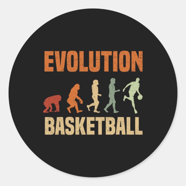 Pegatina Redonda Evolución del baloncesto del mono al amor masculin (Anverso)