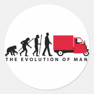 Pegatina Redonda Evolución of usted Piaggio Ape mini transporter