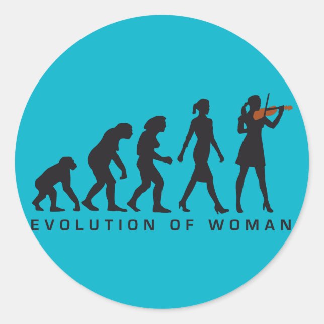 Pegatina Redonda evolution of woman female violin player (Anverso)