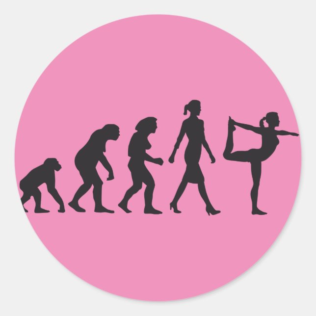 Pegatina Redonda evolution of woman yoga position (Anverso)