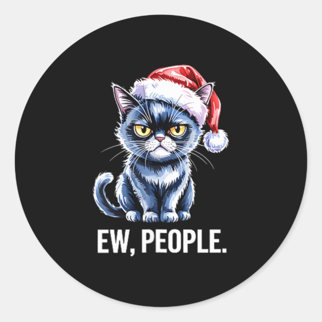 Pegatina Redonda Ew People Black Cat Christmas Funny Introvert Holi (Anverso)