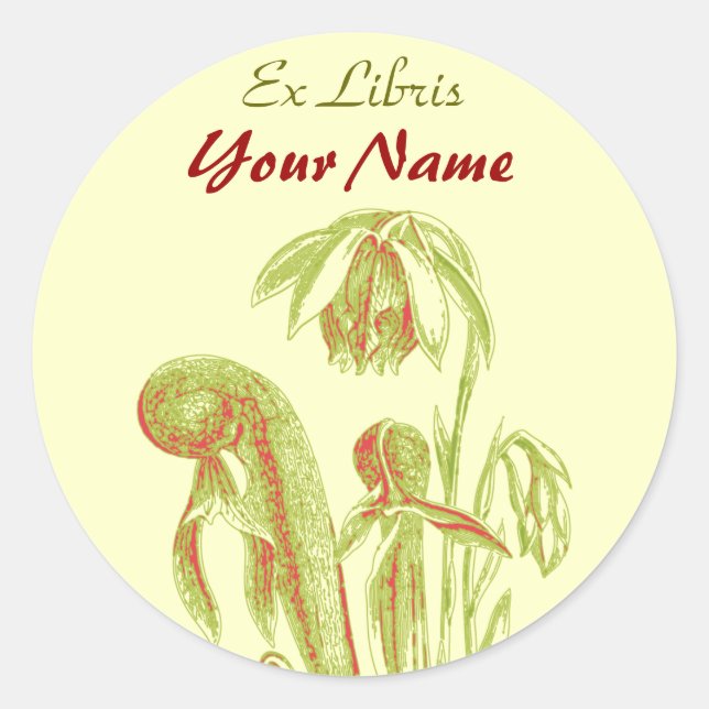 Pegatina Redonda Ex Libris Carnivorous Plant Pegatinas (Anverso)