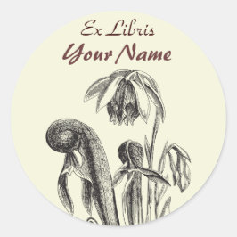 Pegatina Redonda Ex Libris Carnivorous Plant Pegatinas