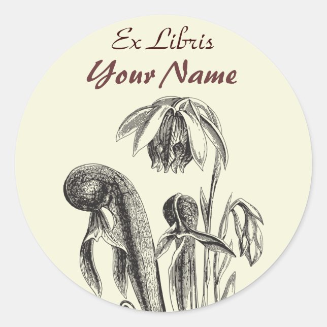 Pegatina Redonda Ex Libris Carnivorous Plant Pegatinas (Anverso)