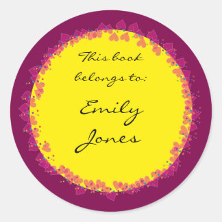 Pegatina Redonda Ex libris con corazones lindos