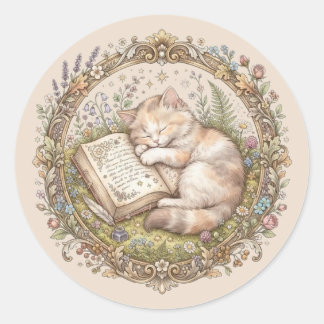 Pegatina Redonda Ex libris de gato lindo personalizado