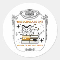 Ex Libris Gato Erudito Dark Academia Vintage Etiqu