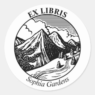 Pegatina Redonda Ex Libris - Paisaje alpino