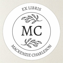 Pegatina Redonda Ex Libris Personalizado con Monograma de Libro
