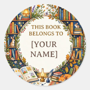 Pegatina Redonda Ex libris personalizado de bosque