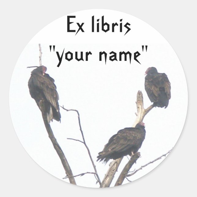 Pegatina Redonda Ex Pegatinas de Libris Buzzards a Personalizar (Anverso)