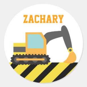 Pegatina Redonda Excavador anaranjado, vehículos de la