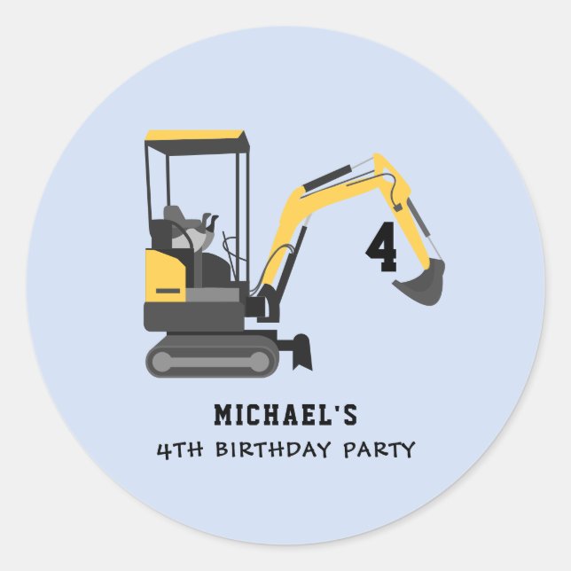 Pegatina Redonda Excavator Construction Any Age Birday (Anverso)