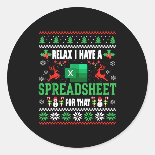 Pegatina Redonda Excel Ugly Christmas Sweater I Have A Spreadsheet  (Anverso)