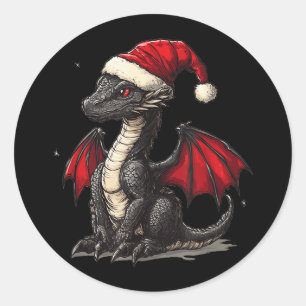 Pegatina Redonda Excelente Equipo De Dragón Xmas Para Niños Festoso