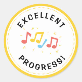 Pegatina Redonda Excelente Progreso Música Notas Divertidas Recompe