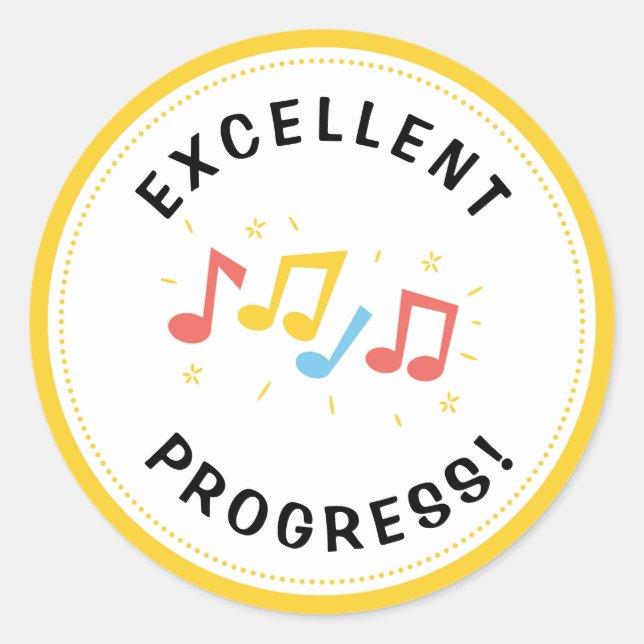 Pegatina Redonda Excelente Progreso Música Notas Divertidas Recompe (Anverso)