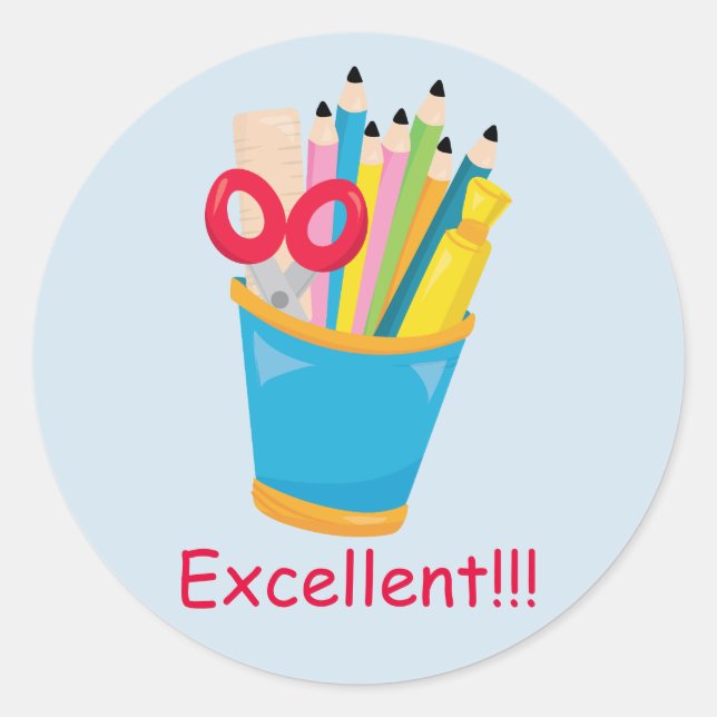 Pegatina Redonda Excelente retribución docente a suministros escola (Anverso)