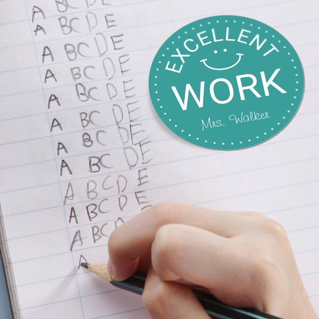 Pegatina Redonda Excelente trabajo | Maestros personalizados (Excellent Work | Personalized Teachers Classic Round Sticker)