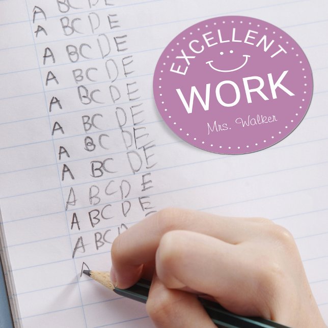 Pegatina Redonda Excelente trabajo | Maestros personalizados (Excellent Work | Personalized Teachers Classic Round Sticker)