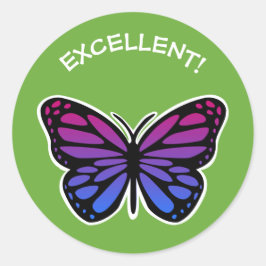 Pegatina Redonda Excelentes profesores de mariposa con elogios verd