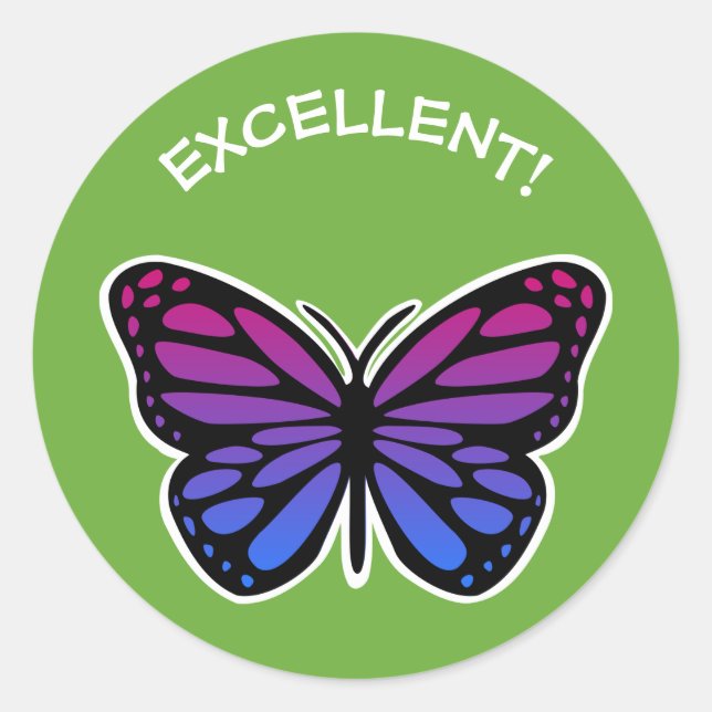 Pegatina Redonda Excelentes profesores de mariposa con elogios verd (Anverso)