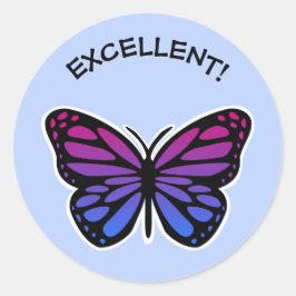 Pegatina Redonda Excelentes profesores de mariposa elogios azules