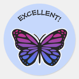 Pegatina Redonda Excelentes profesores de mariposa elogios azules