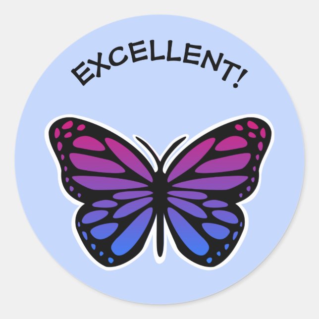 Pegatina Redonda Excelentes profesores de mariposa elogios azules (Anverso)