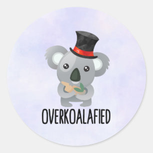 Pegatina Redonda Excesivamente poun lindo Koala en el sombrero supe