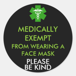 Pegatina Redonda Exención médica de las máscaras faciales