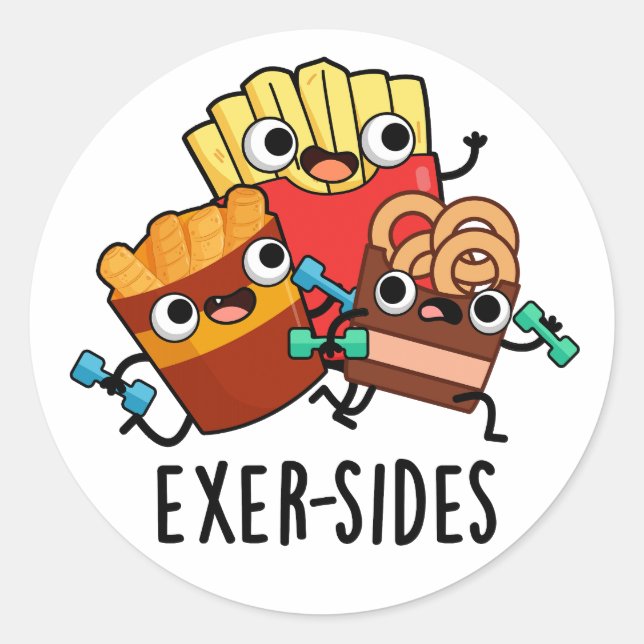Pegatina Redonda Exer-sides Chiste de Ejercicio Divertido  (Anverso)