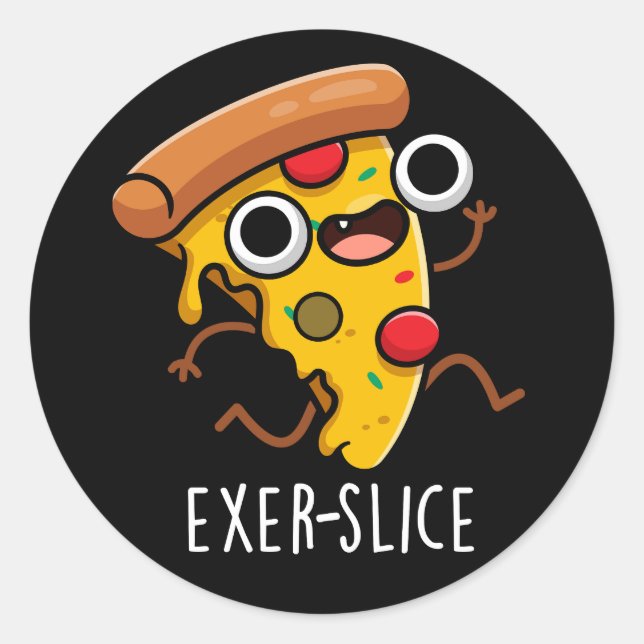 Pegatina Redonda Exer-slice Funny Pizza Pun Dark BG (Anverso)