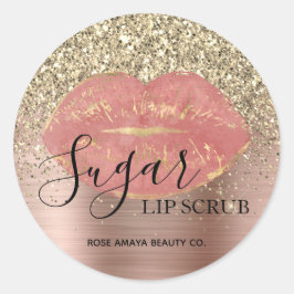 Pegatina Redonda Exfoliante de Labios de Azúcar Rosa Dorado con Pur