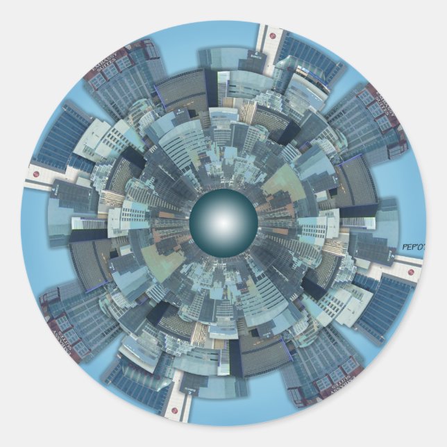 Pegatina Redonda Expansión urbana (Anverso)