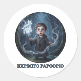 Pegatina Redonda Expecto Papoopio Bebé Mago Cute Hechizo Mágico 