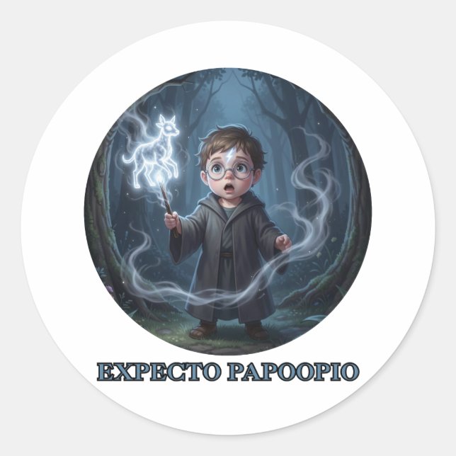 Pegatina Redonda Expecto Papoopio Bebé Mago Cute Hechizo Mágico  (Anverso)