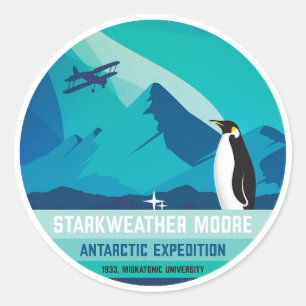 Pegatina Redonda Expedición Antártica Starkweather-Moore