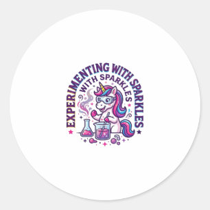 Pegatina Redonda Experimento de Unicornio con Brillo Comercial Cort