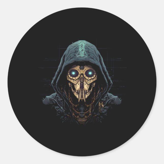 Pegatina Redonda Experto En Ciberseguridad Para Hacker Blanco Y Cyb (Anverso)