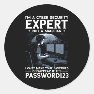 Pegatina Redonda Experto En Ciberseguridad Para Hacker Blanco Y Cyb