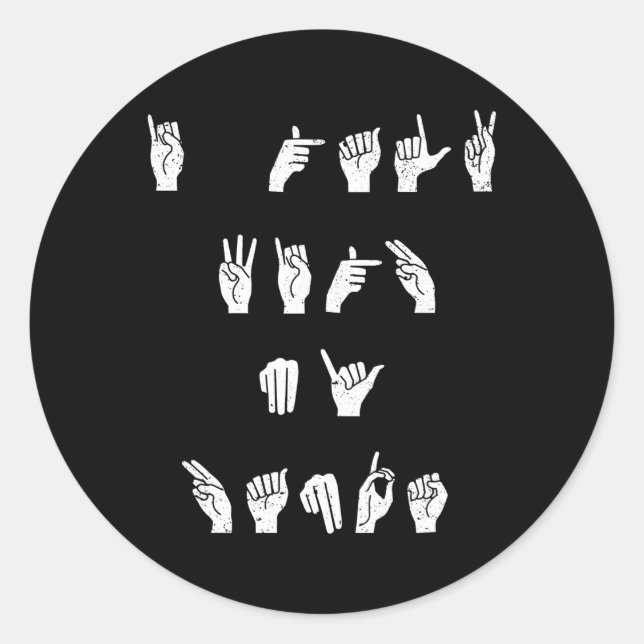 Pegatina Redonda Experto en lenguaje de Rótulo americano Asl Rótulo (Anverso)