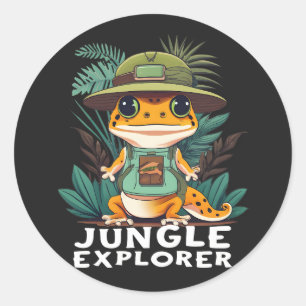 Pegatina Redonda Explorador de la jungla de Gecko leopardo: descubr