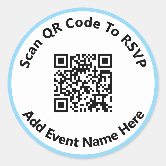 Pegatina Redonda Explorar código QR Para Nombre De Evento RSVP Azul (Anverso)