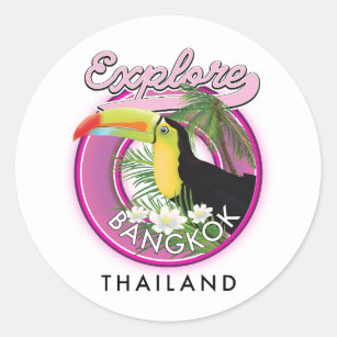 Pegatina Redonda explorar el logotipo de viaje de Bangkok indonesia