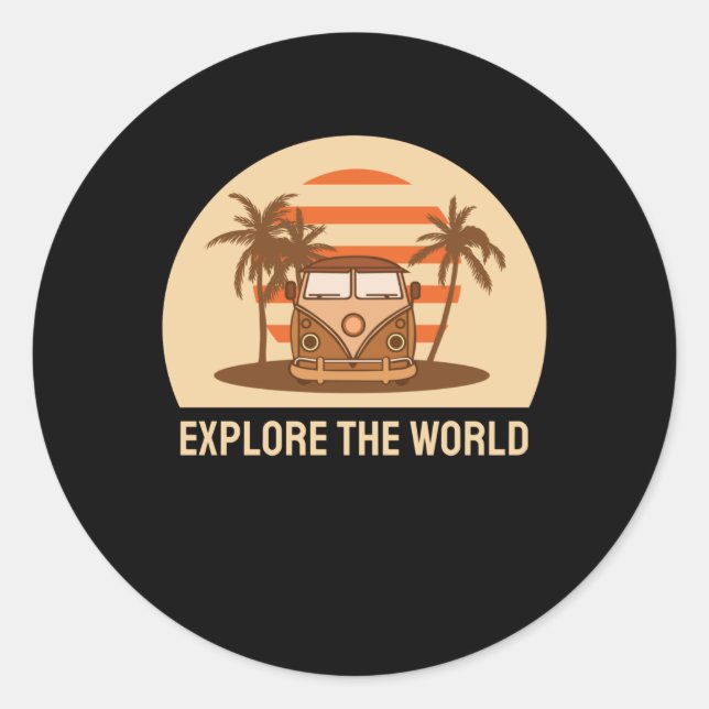 Pegatina Redonda Explorar El Mundo (Anverso)